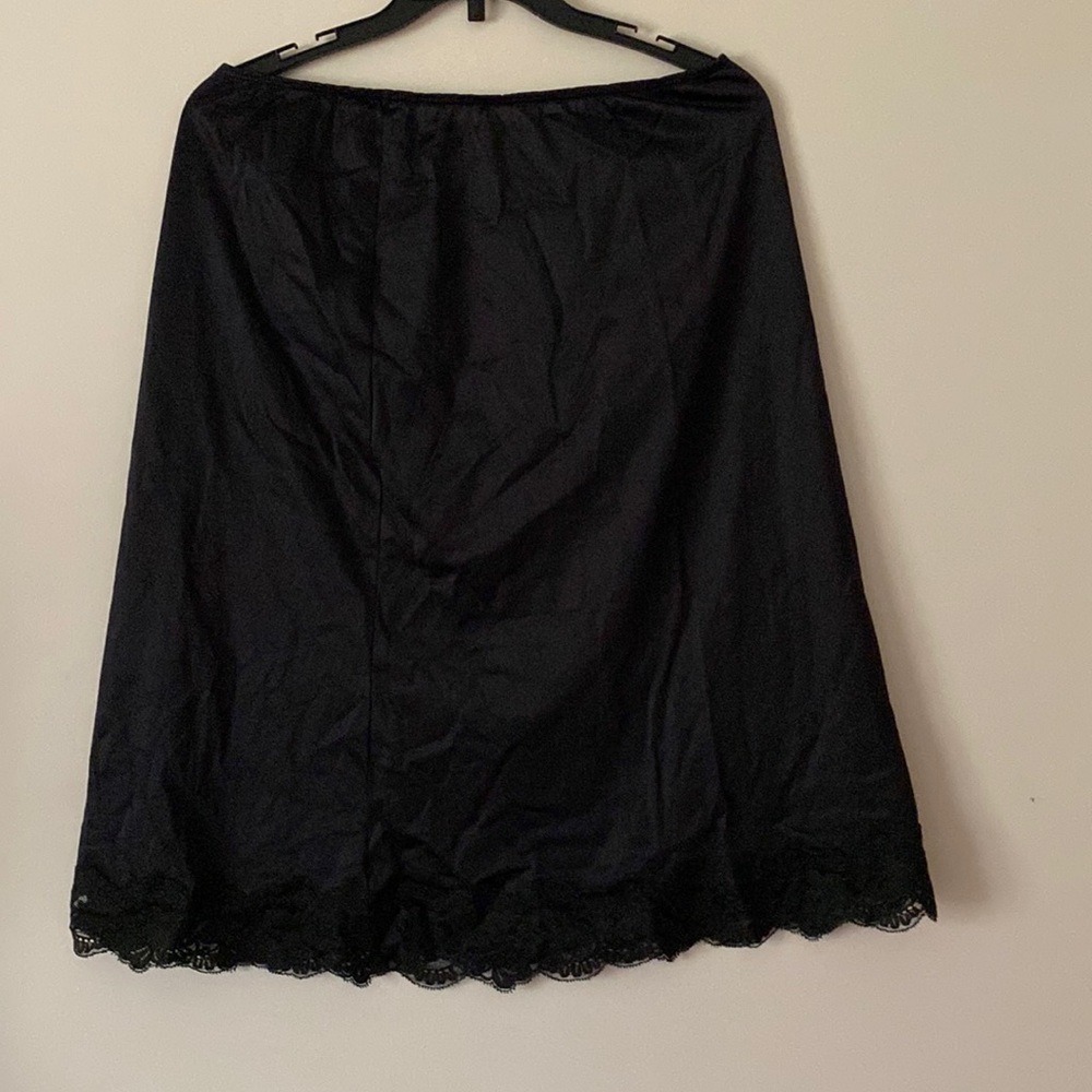 Vintage 1990s black waist half slip knee length midi Komar large Aniron Nylon